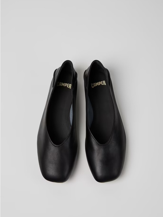 Camper Shoes - Camper Casi Myra Women's Black Leather Square-Toe Ballet Flats